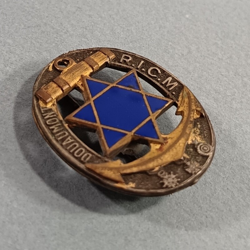 INSIGNE MILITAIRE RICM REGIMENT D'INFANTERIE COLONIAL DU MAROC FABRICATION 1944-45 DRAGO PARIS RUE BERANGER